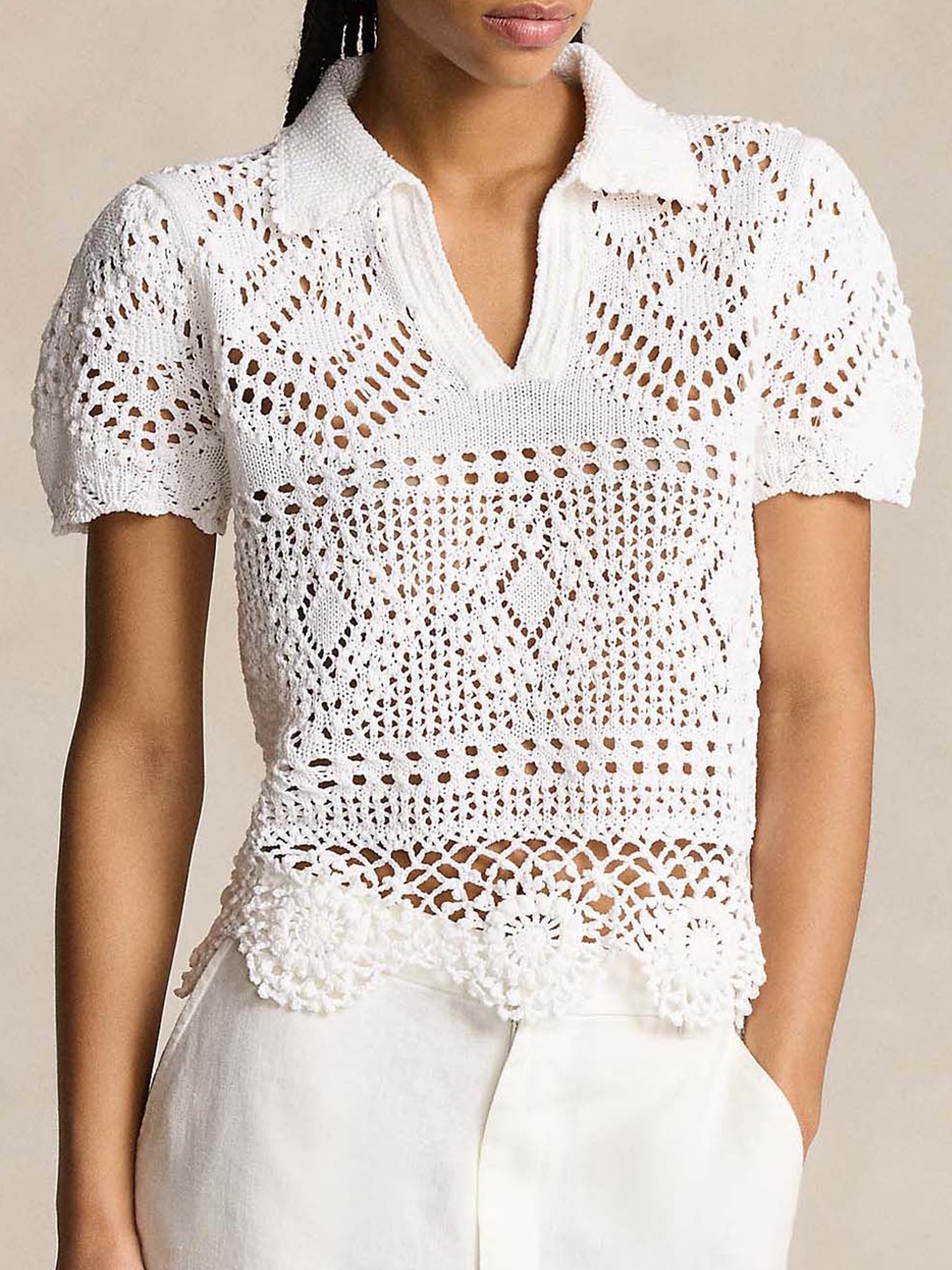 

Polo Ralph Lauren Cotton Self-Designed Top, White