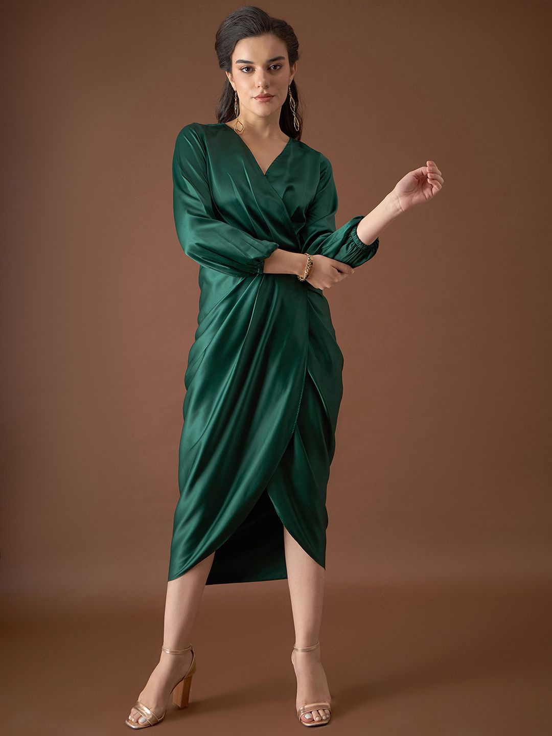 

MABISH by Sonal Jain Satin Wrap Midi Dress, Green