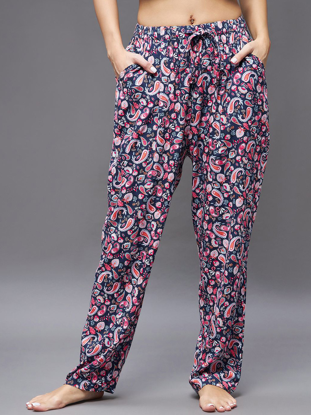 

Miss Chase Printed Mid Rise Lounge Pants, Navy blue