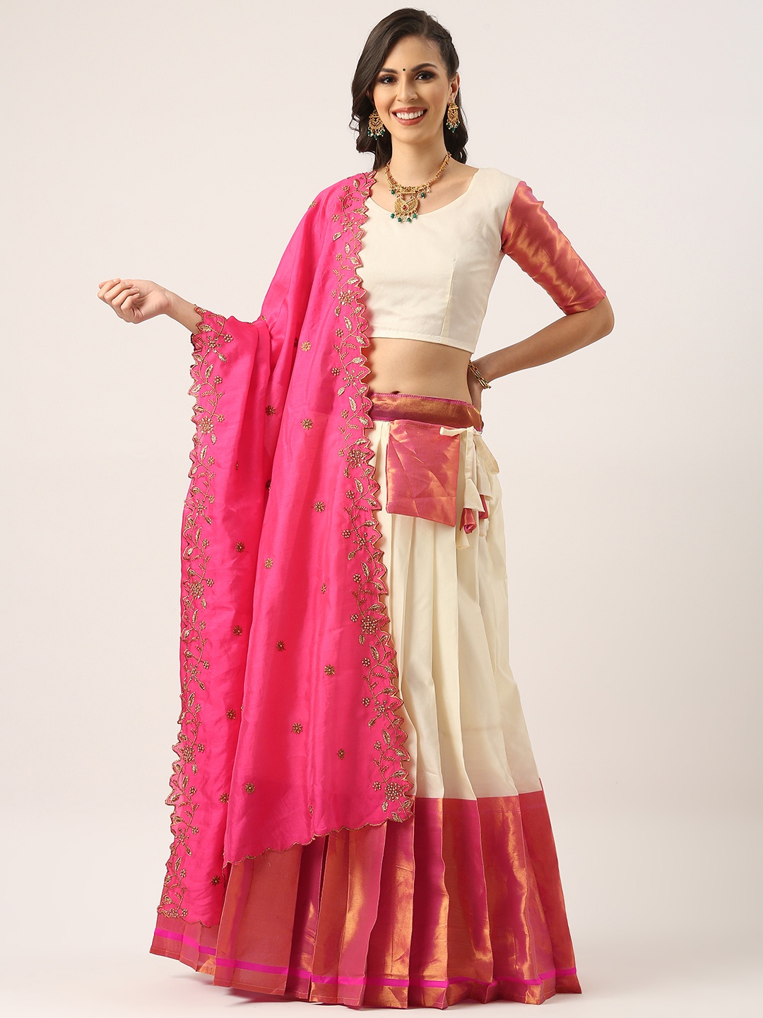 

Fabcartz Woven Design Semi-Stitched Lehenga & Unstitched Blouse With Dupatta, Pink