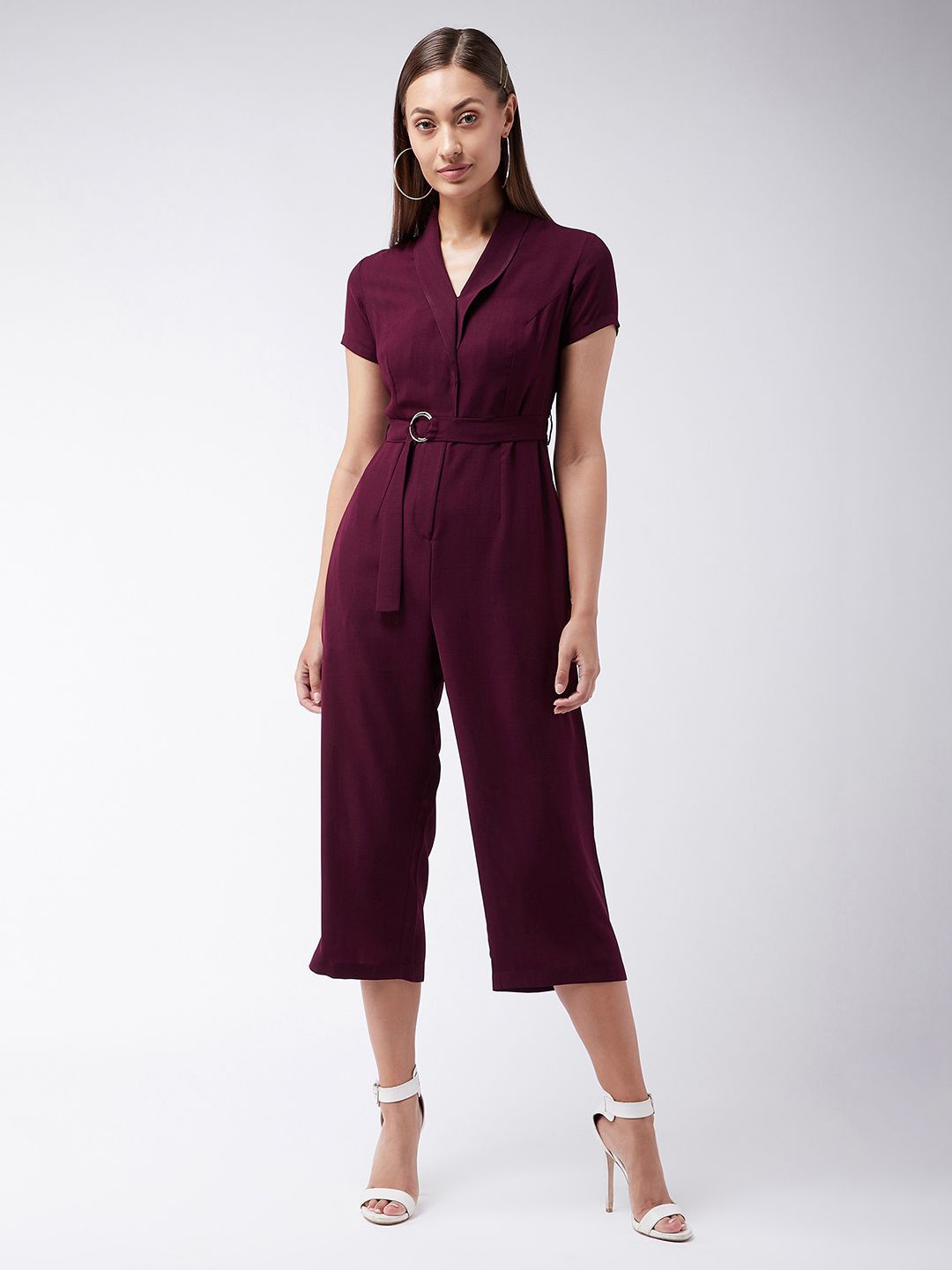 

Miss Chase Women Solid Shawl Collar Short Sleeves Basic Jumpsuit, Purple