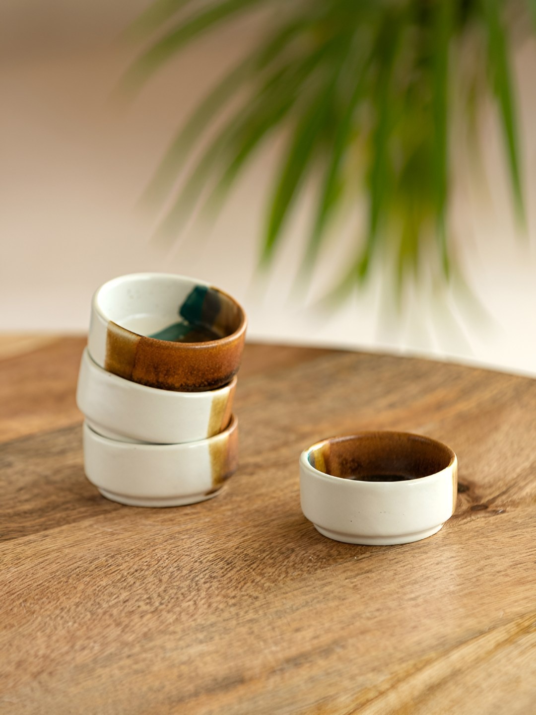 

ExclusiveLane Zen Garden White 4 Pieces Printed Ceramic Chutney & Dip Bowls
