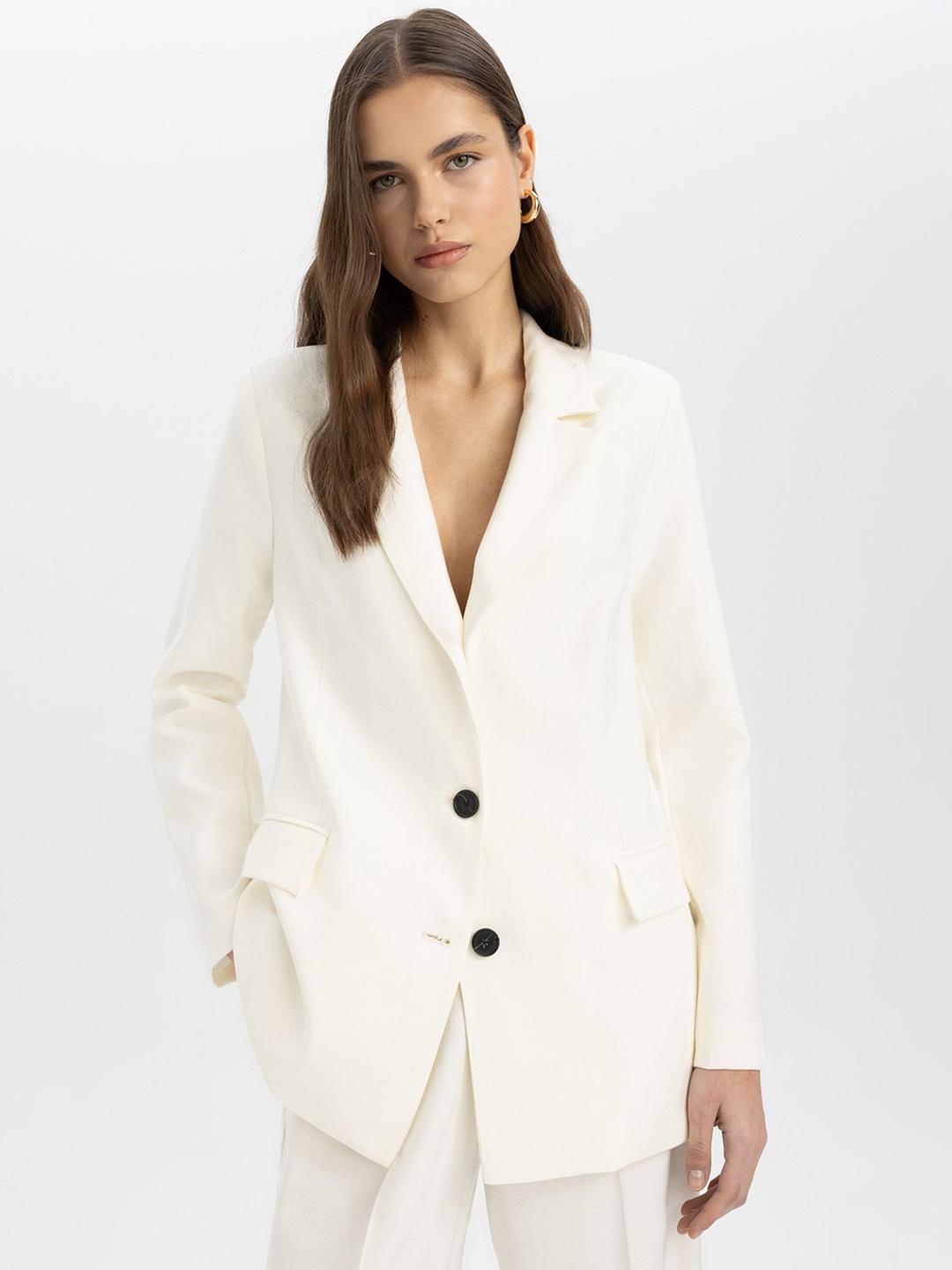 

DeFacto Women Regular Fit Single Breasted Formal Blazer, Off white