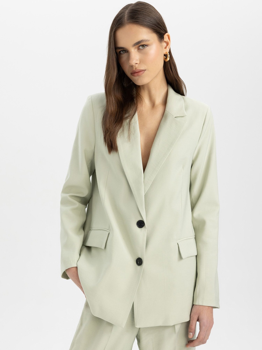 

DeFacto Notched Lapel Long Sleeves Formal Single Breasted Blazer, Beige
