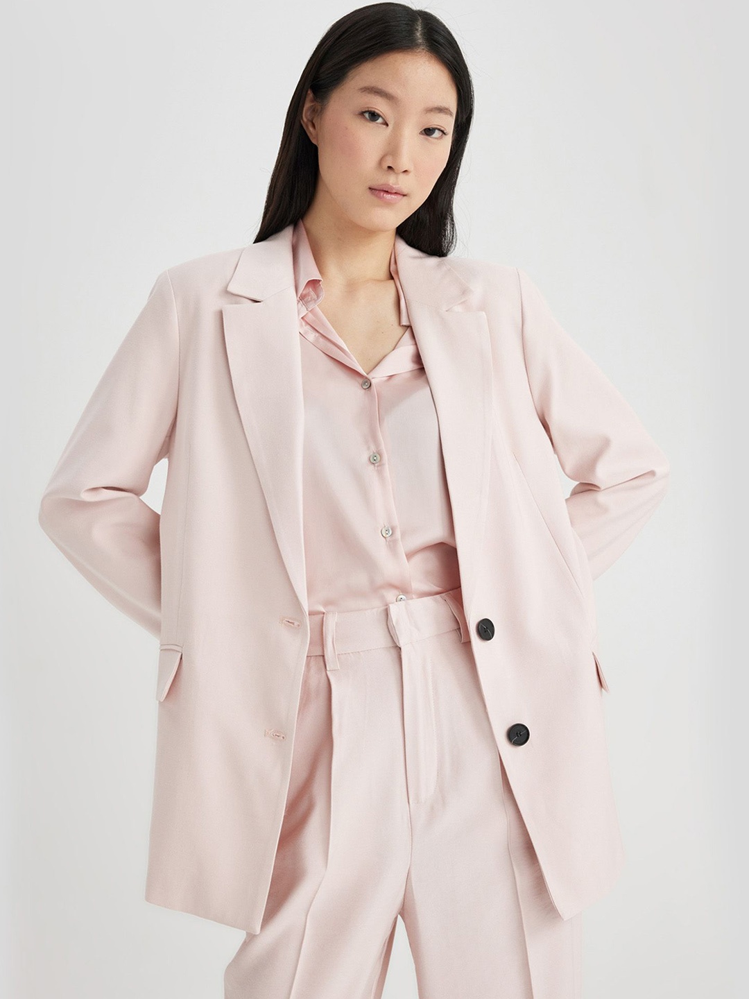 

DeFacto Notched Lapel Long Sleeves Formal Single Breasted Blazer, Pink