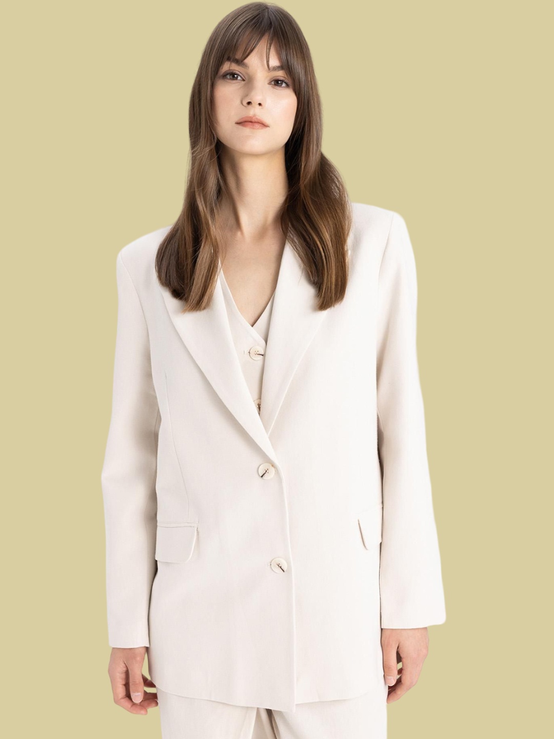 

DeFacto Women Notched Lapel Single Breasted Formal Blazer, Off white