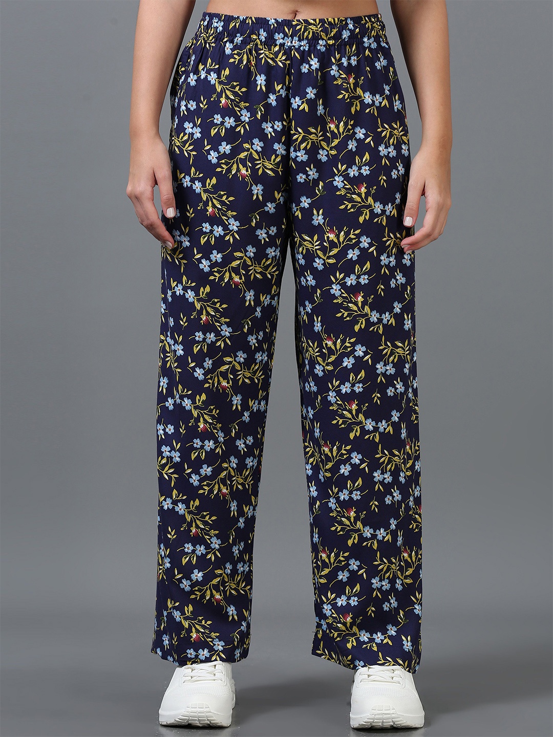 

Bottums Women Floral Printed Relaxed-Fit Palazzo, Navy blue