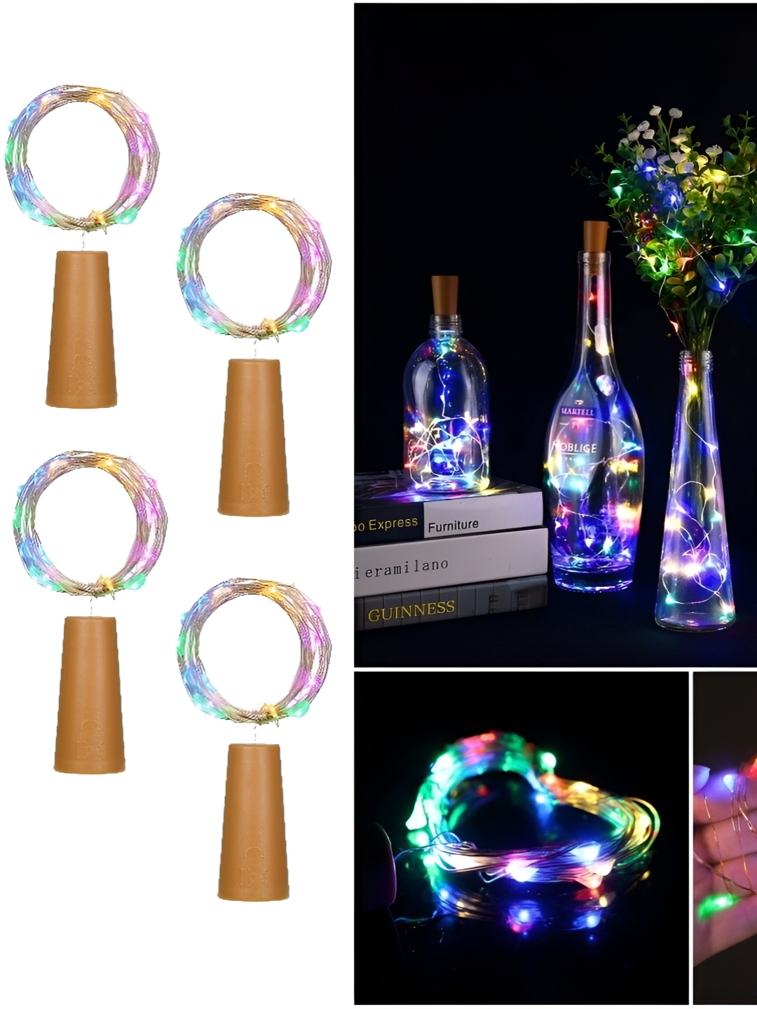 

ENORMITY Pink & Yellow 4 Pieces Rice Shaped Cork LED String Lights