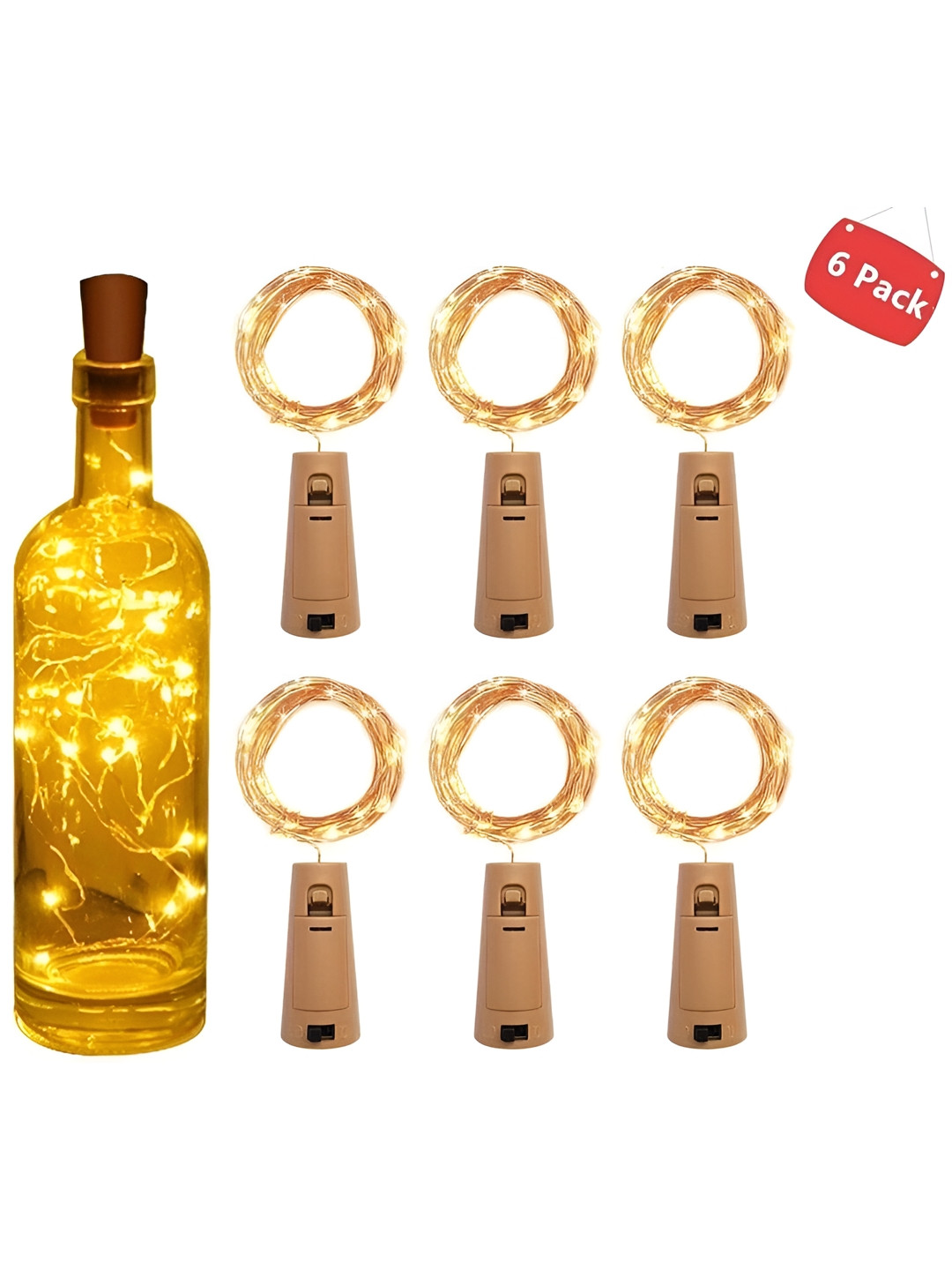 

ENORMITY Yellow & Brown 6 Pieces Cork LED String Lights