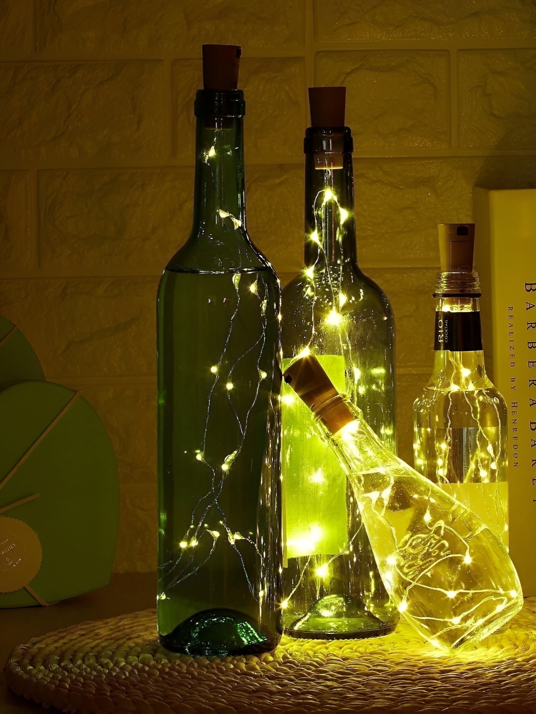 

ENORMITY Yellow 3 Pieces Rice Shaped Cork LED String Lights, White