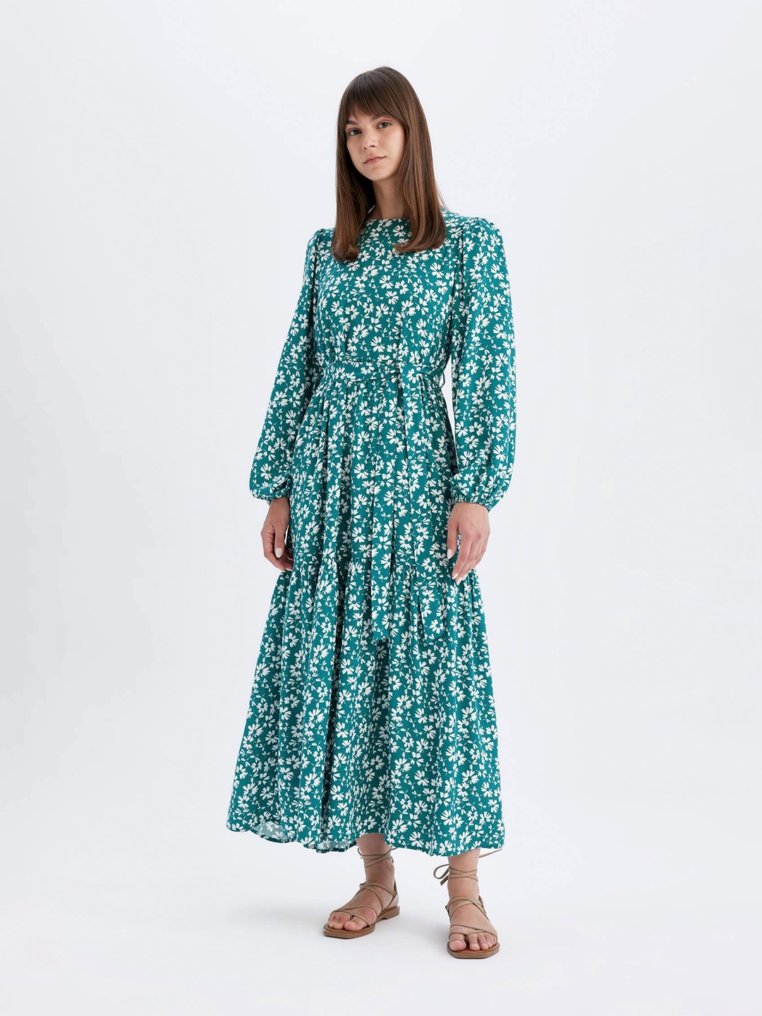 

DeFacto Floral Printed Fit & Flare Maxi Dress, Teal