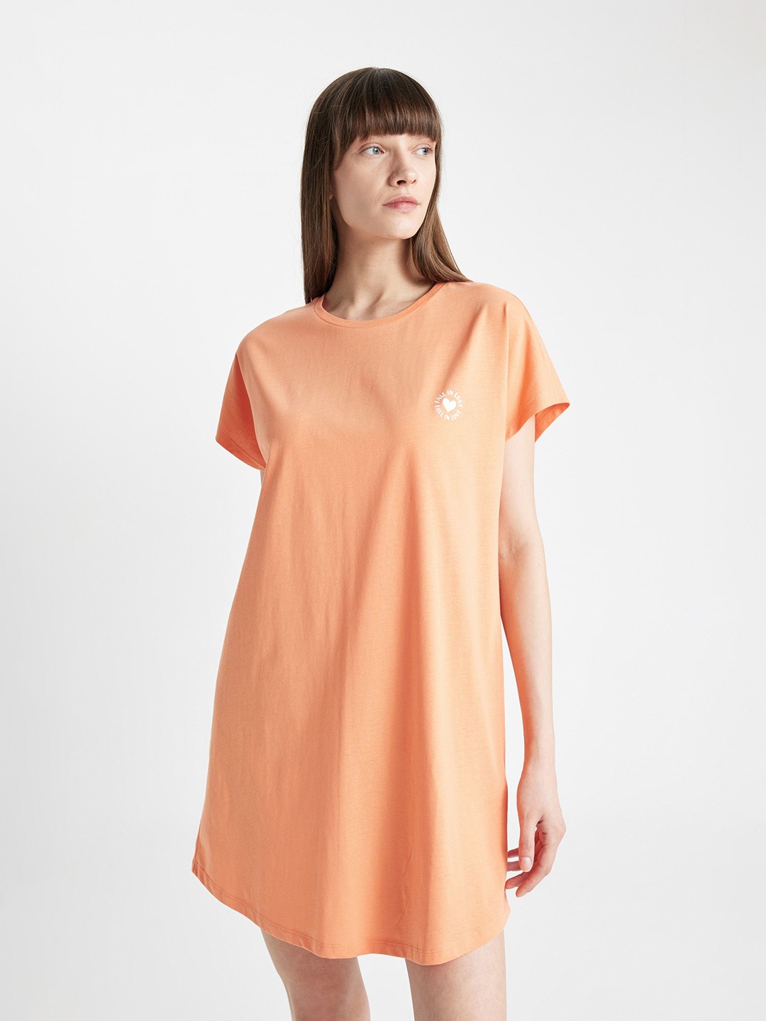 

DeFacto Women Round Neck T-shirt Dress, Peach