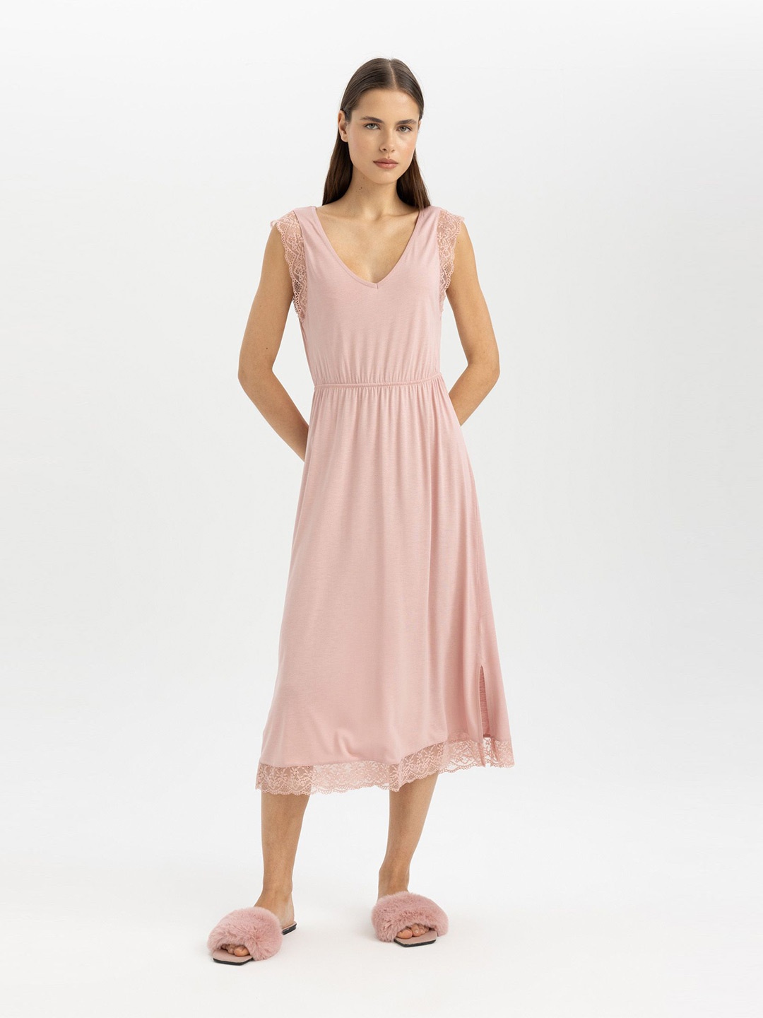 

DeFacto Fit & Flare Sleeveless Midi Dress, Peach