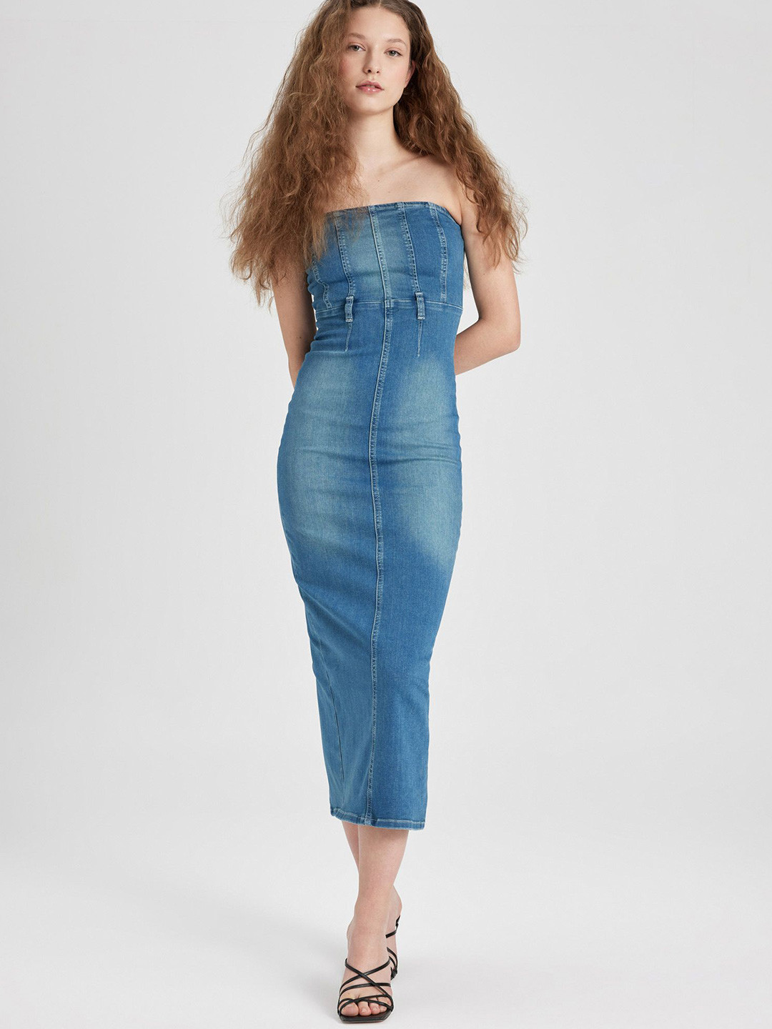 

DeFacto Off-Shoulder Bodycon Midi Dress, Blue