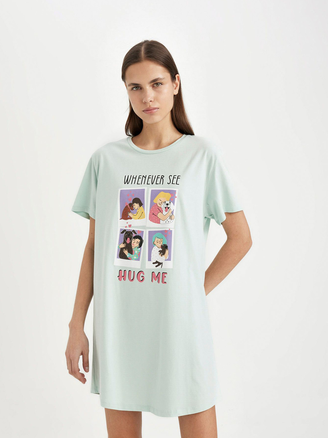 

DeFacto Women Print Round Neck T-shirt Dress, Na