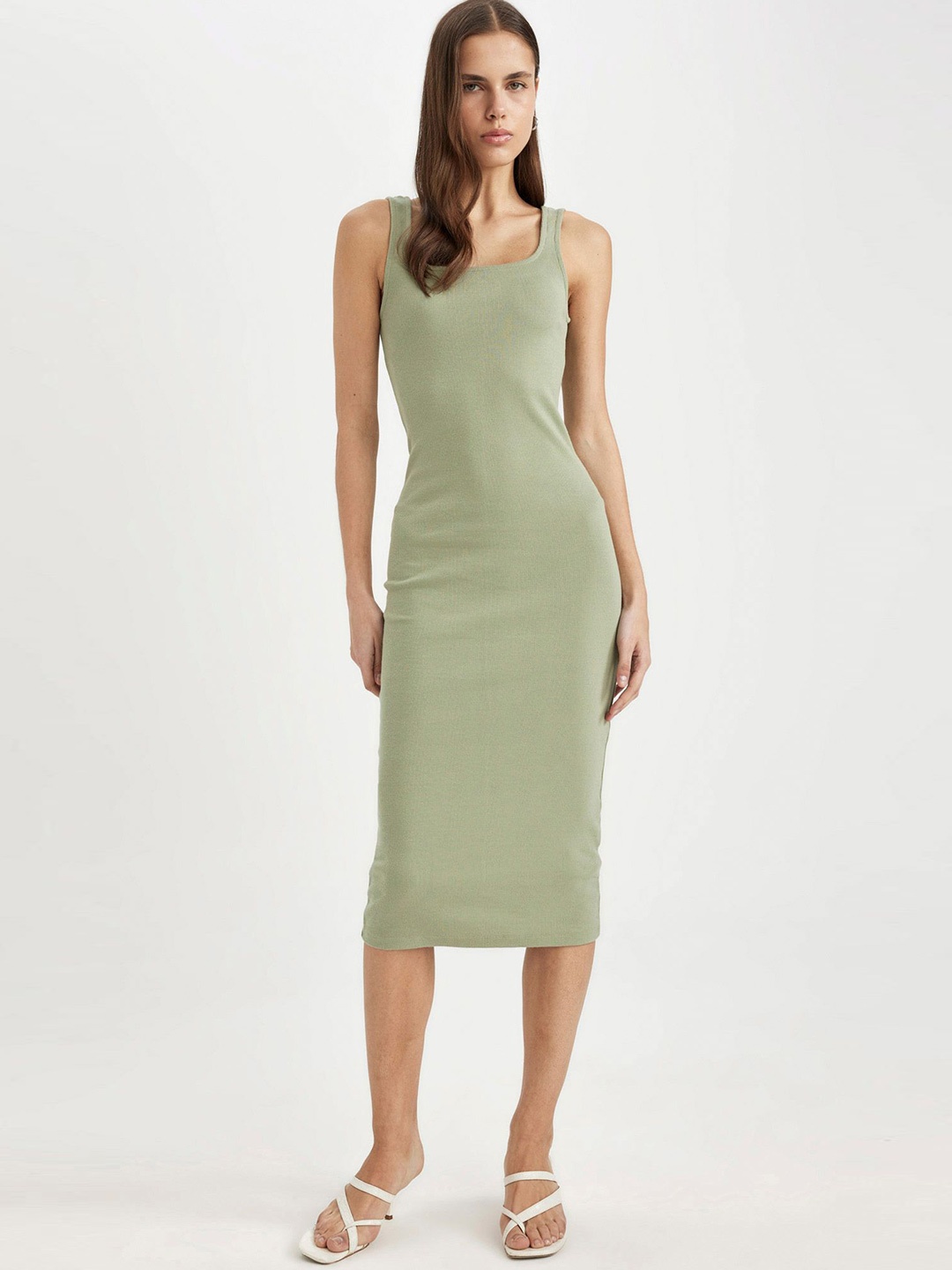 

DeFacto Sleeveless Bodycon Midi Dress, Green