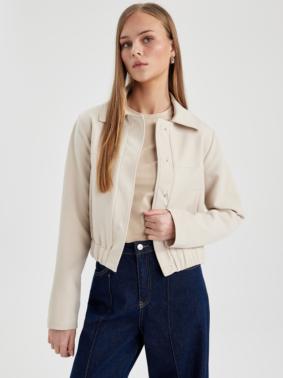

DeFacto Women Striped Tailored Jacket with Patchwork, Na