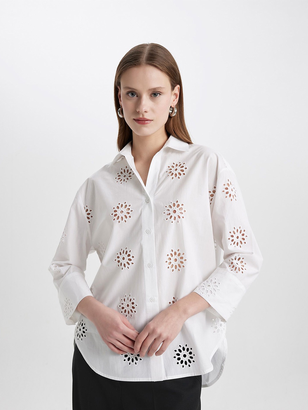 

DeFacto Women Schiffli Cotton Casual Shirt, White