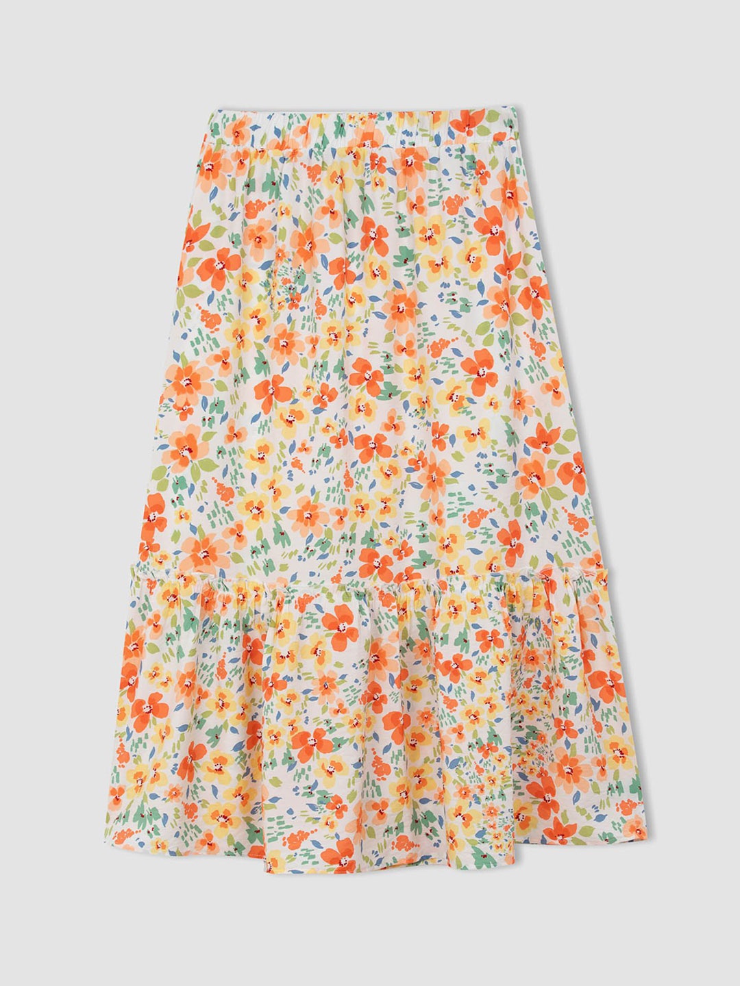 

DeFacto Floral Printed A-Line Flared Midi Skirt, White