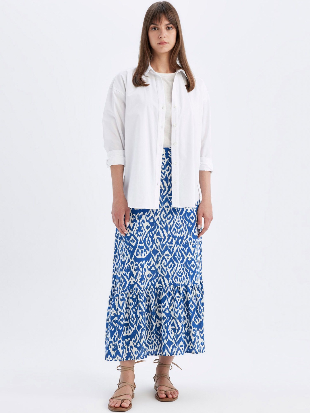 

DeFacto Printed A-Line Maxi Skirt, Blue