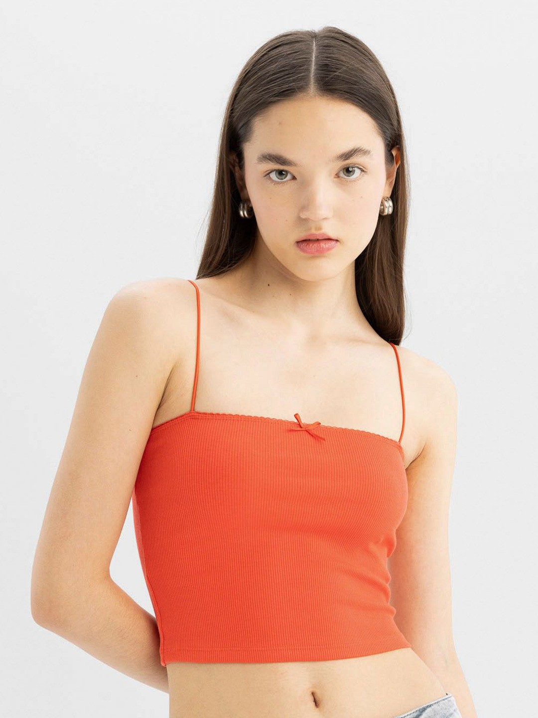 

DeFacto Women Solid Cotton Crop Top, Orange