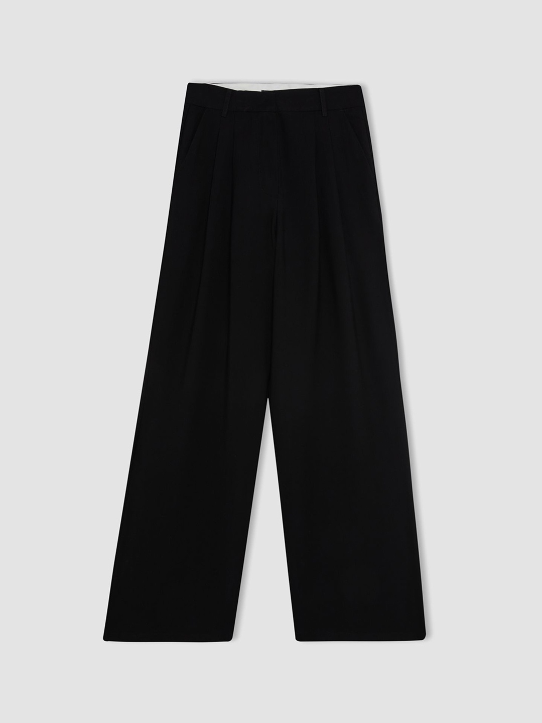 

DeFacto Women Regular Fit Mid-Rise Pleated Trousers, Black