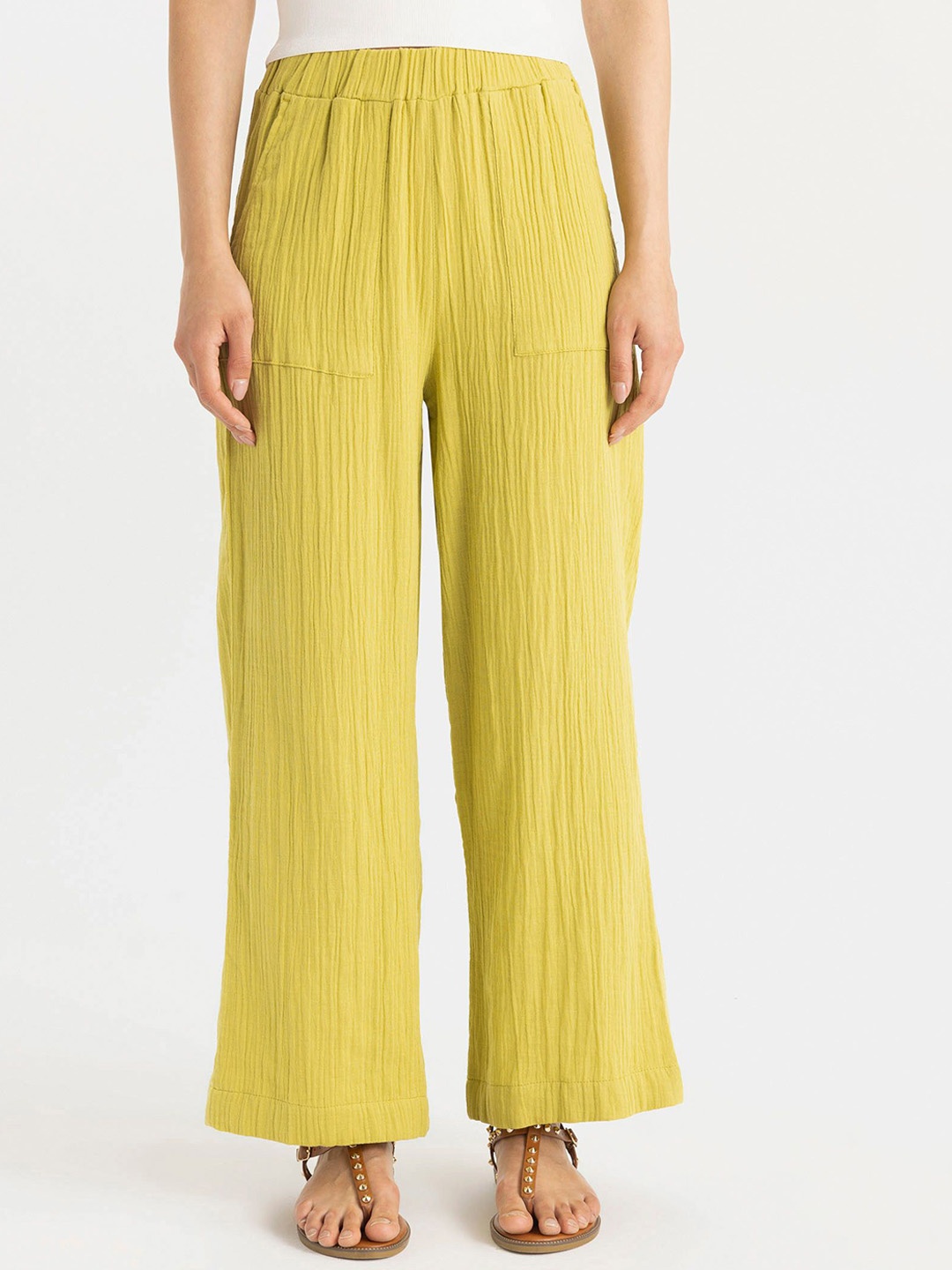 

DeFacto Women Mid-Rise Parallel Trousers, Yellow