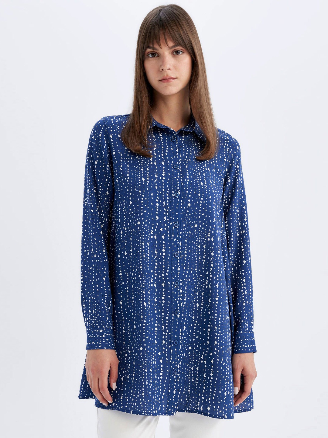 

DeFacto Women Printed Shirt, Blue