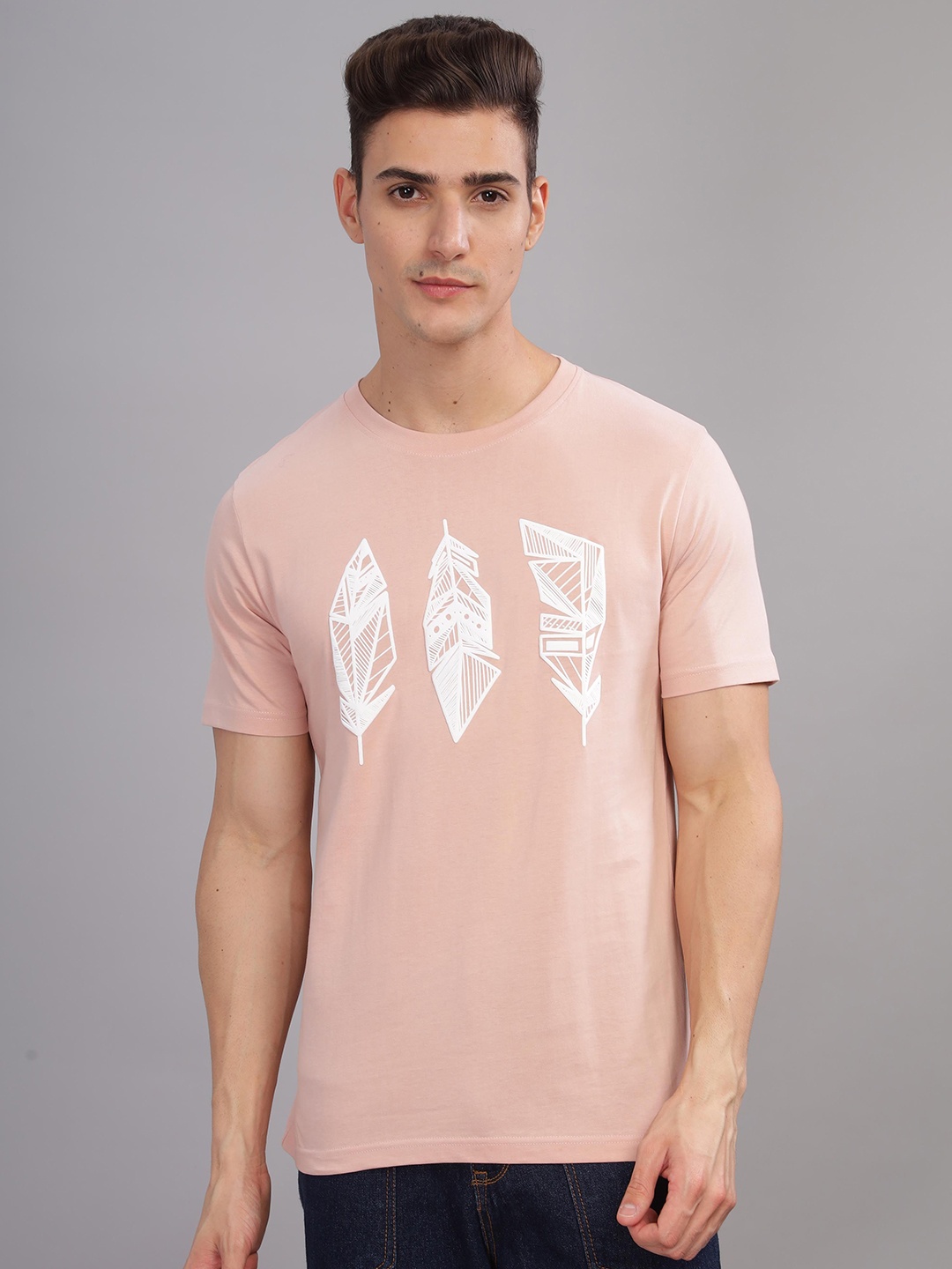 

TOMHIDDLE Men Graphic Round Neck Short Sleeves Casual Tshirts, Pink