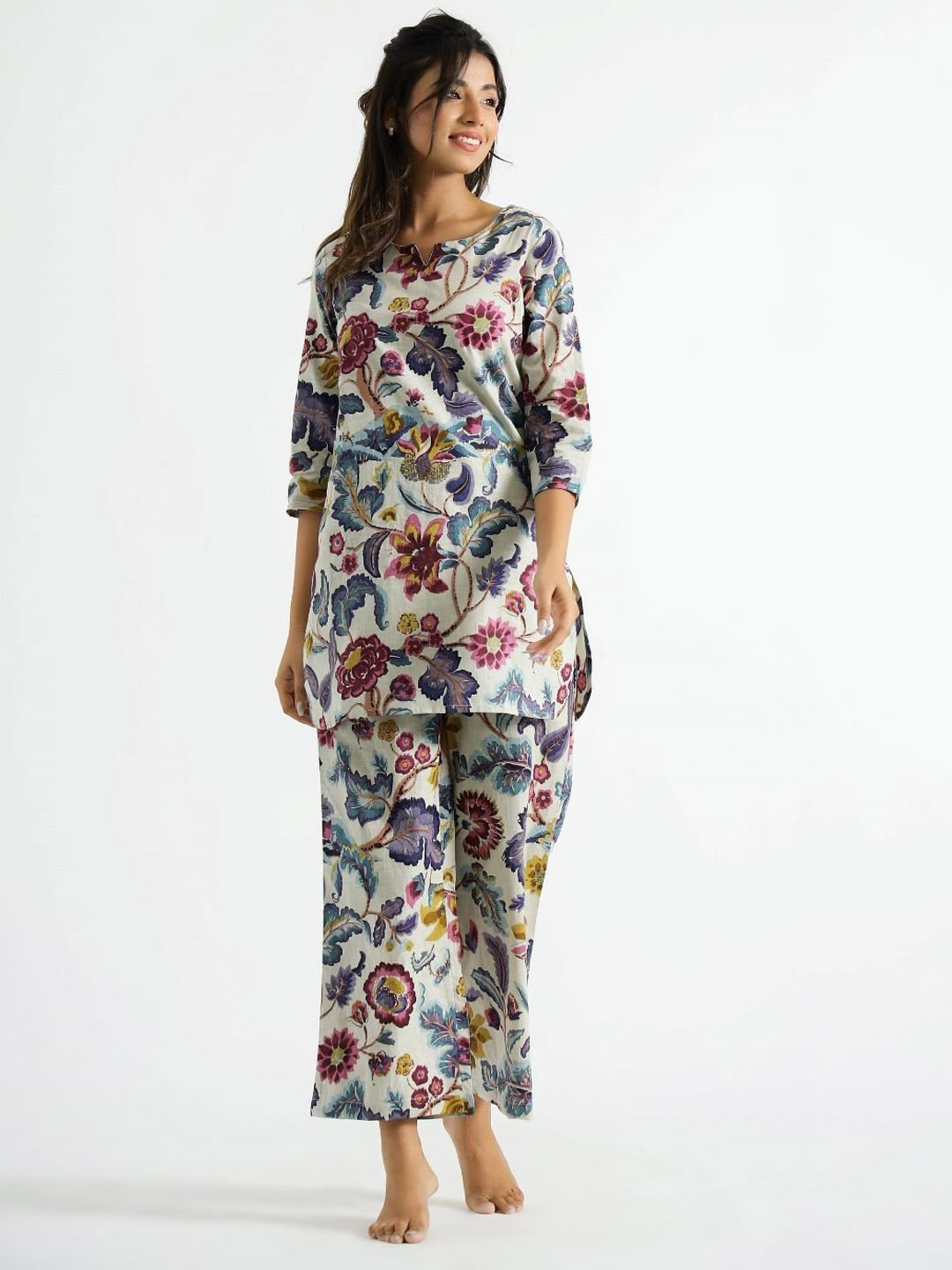 

KALINI Floral Printed Top With Palazzo, Grey
