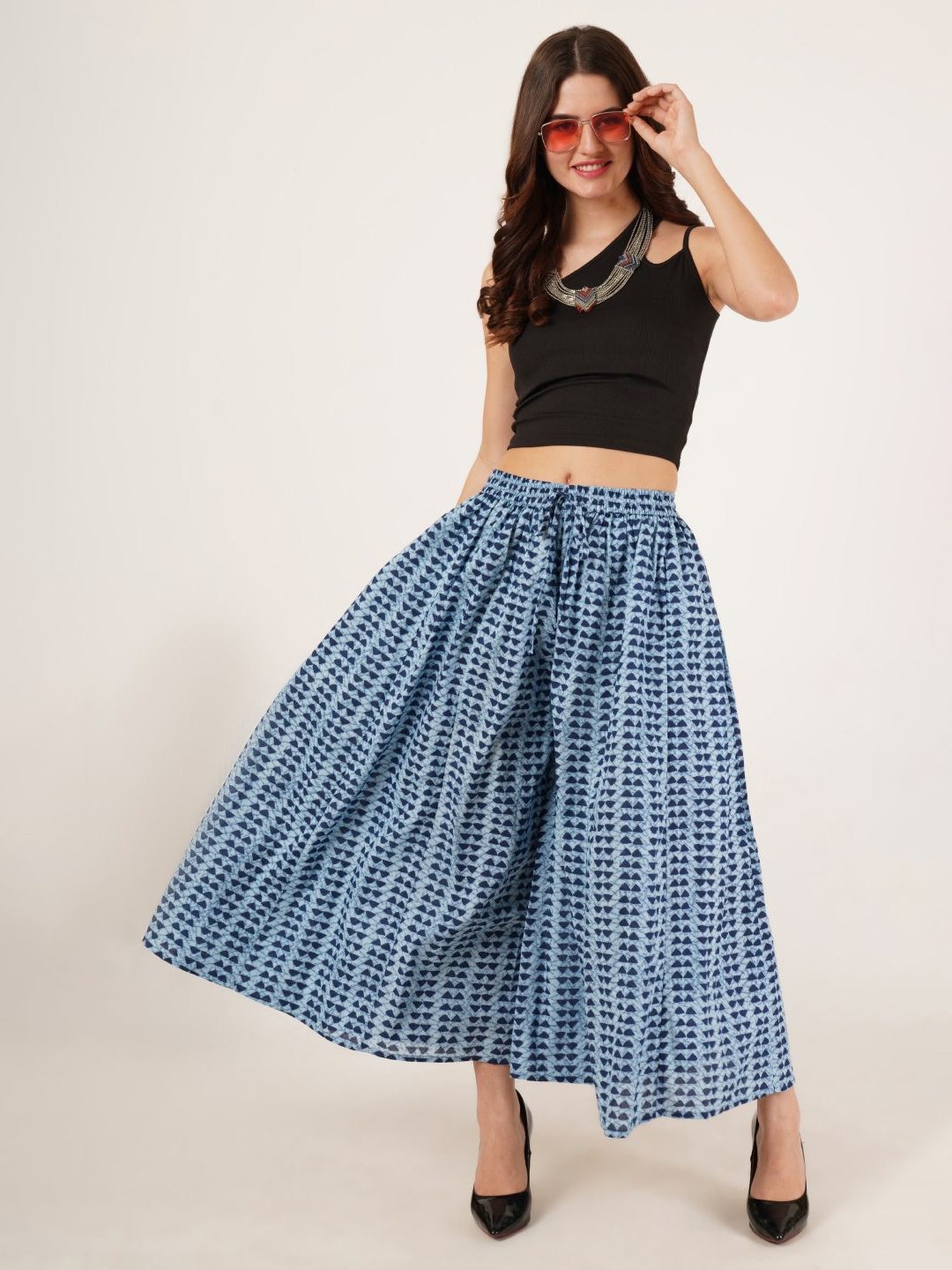 

COTLAND FASHION Women Printed Flared Ethnic Palazzos, Blue