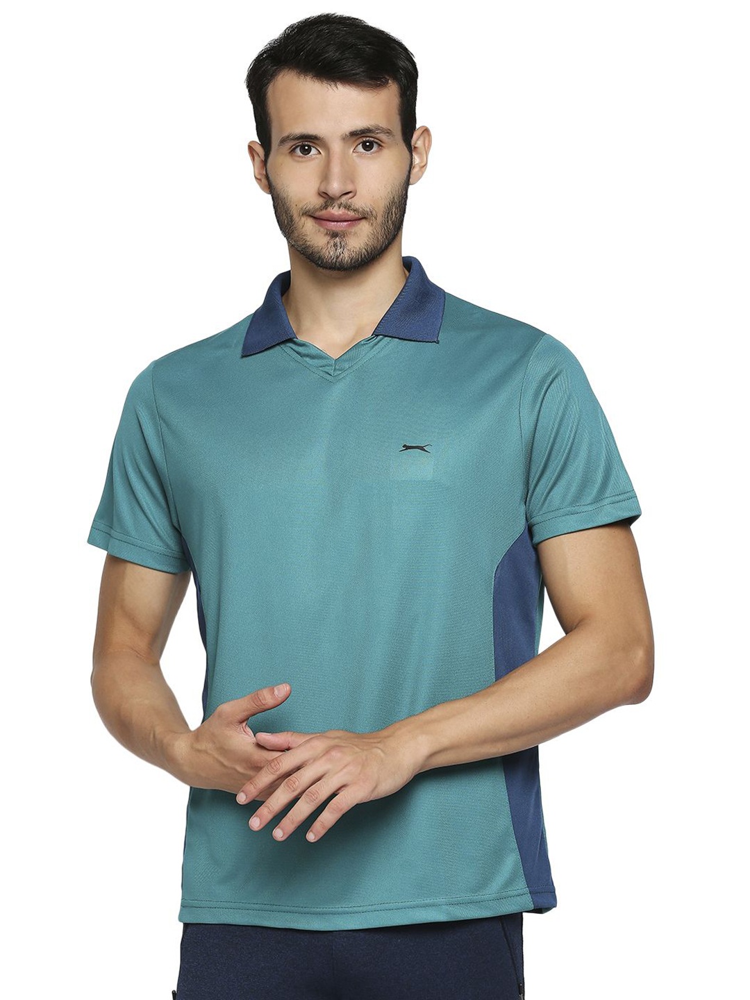 

Black Panther Men Solid Polo Collar Dri-FIT Applique T-shirt, Teal
