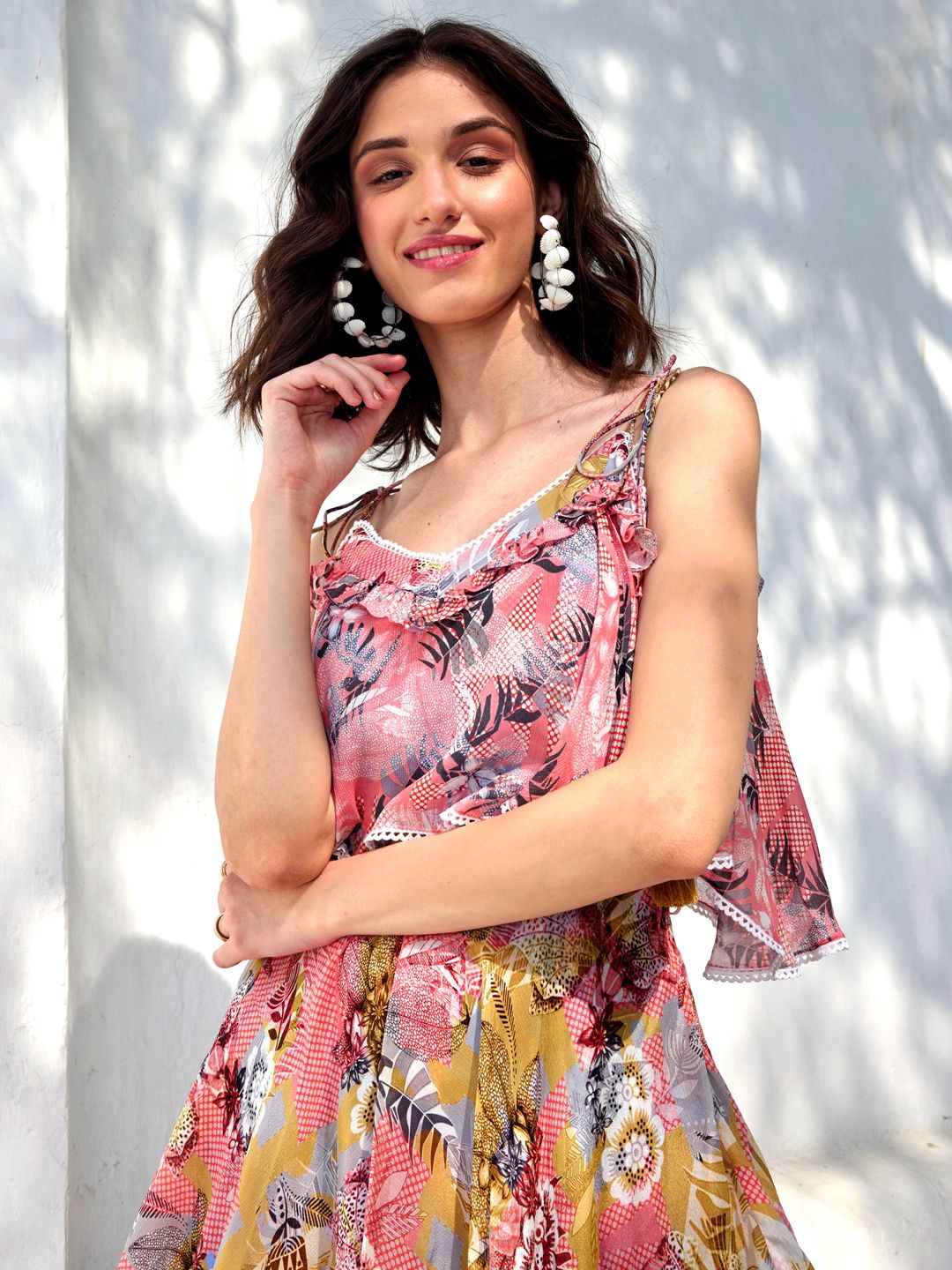

Bhanuni Floral Printed Layered Fit & Flare Dress, Pink
