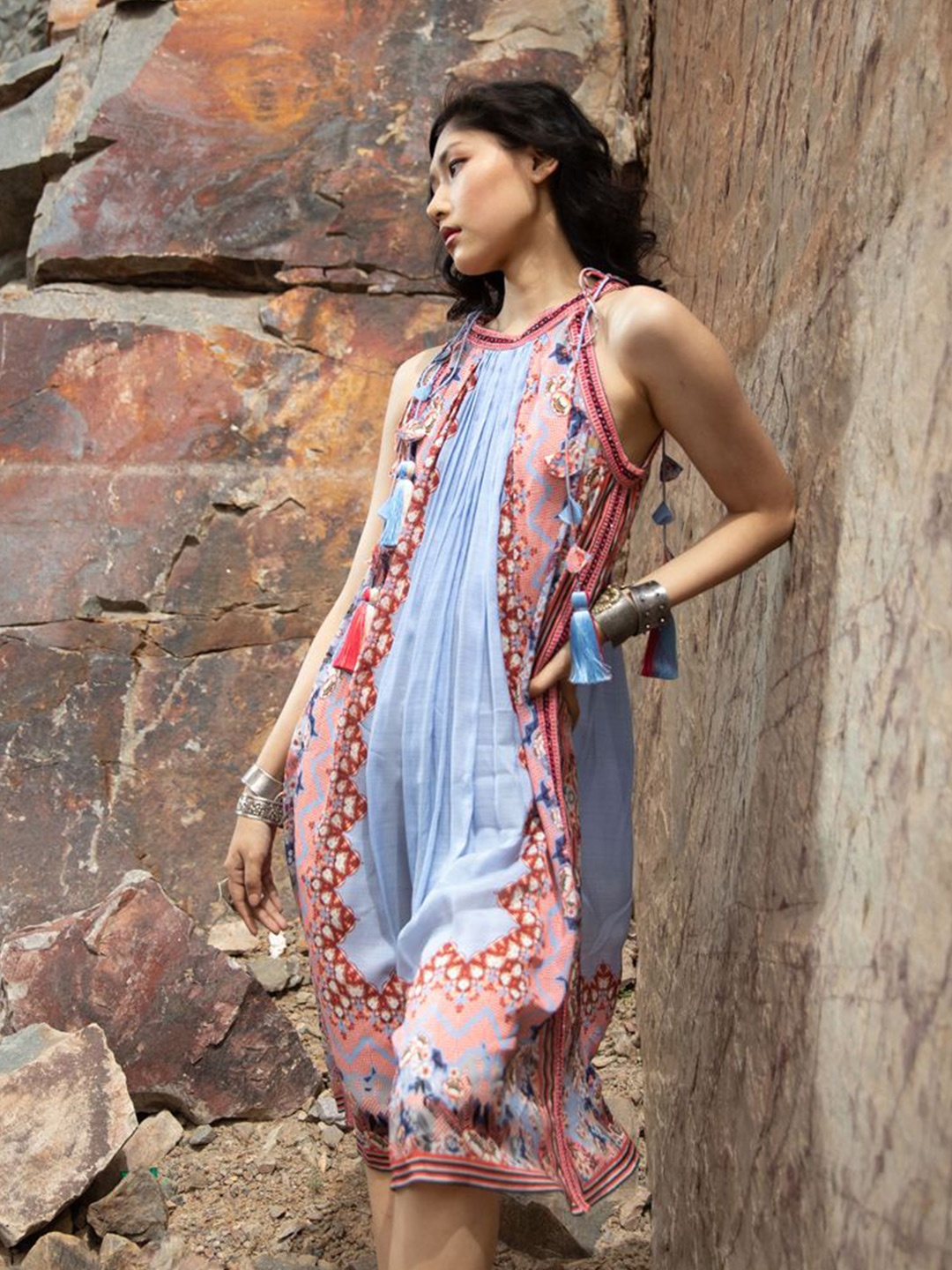 

Bhanuni Floral Print A-Line Dress, Blue