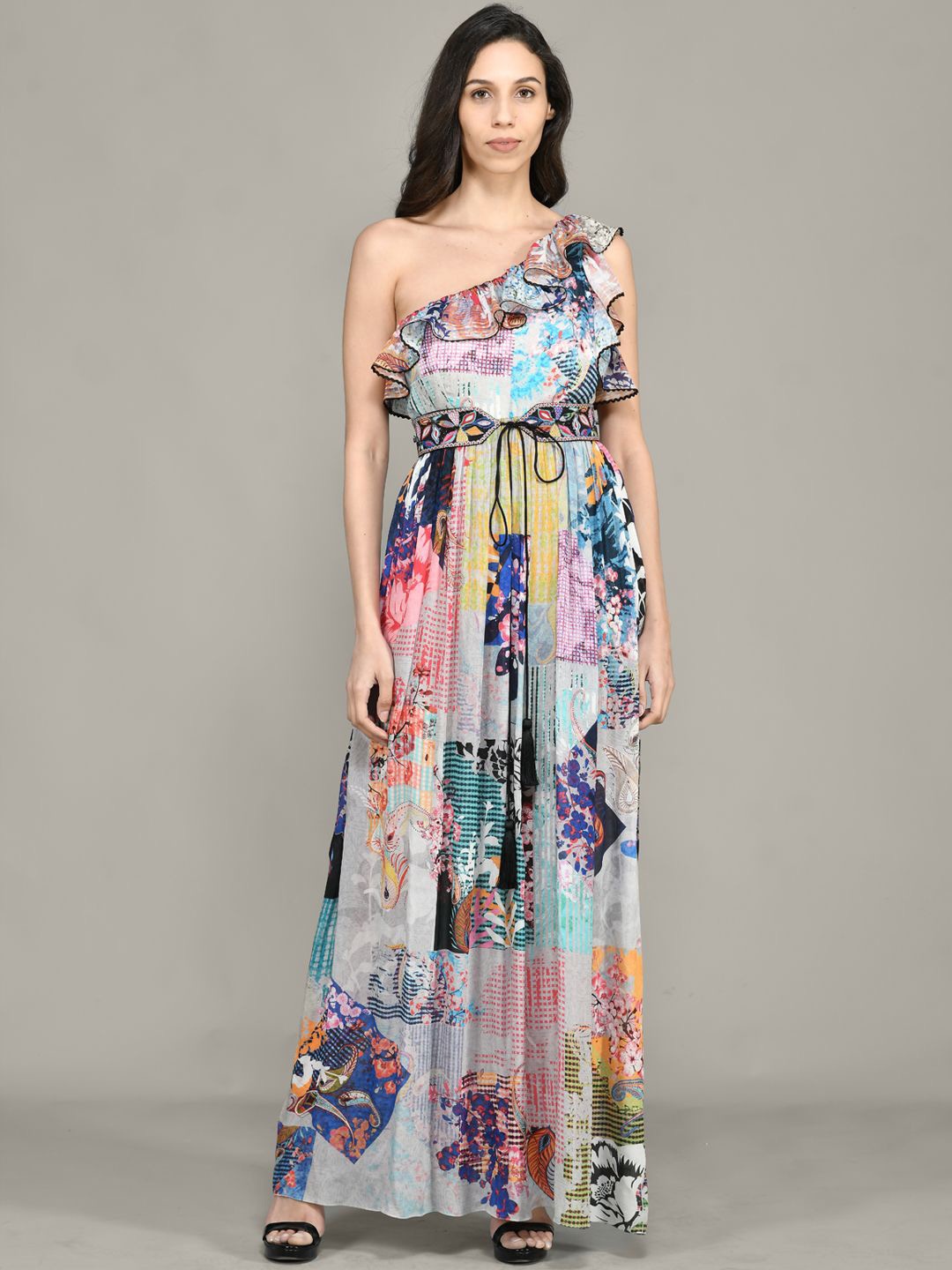 

Bhanuni Printed One Shoulder Dress, Grey