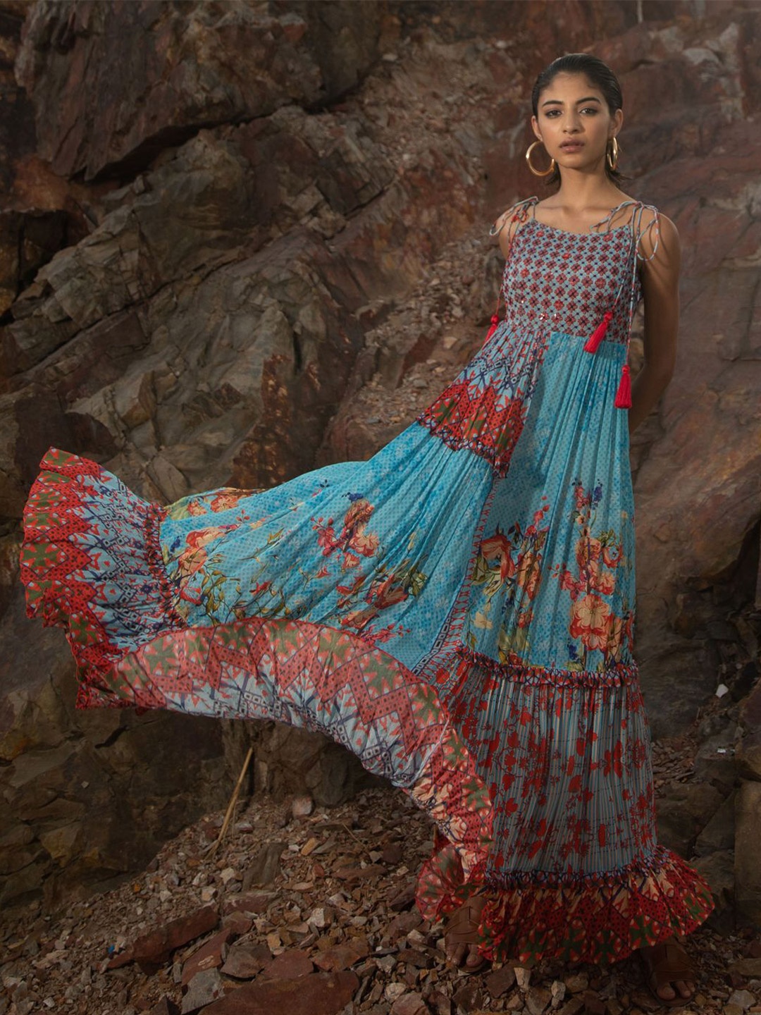 

Bhanuni Floral Printed Maxi Dress, Blue