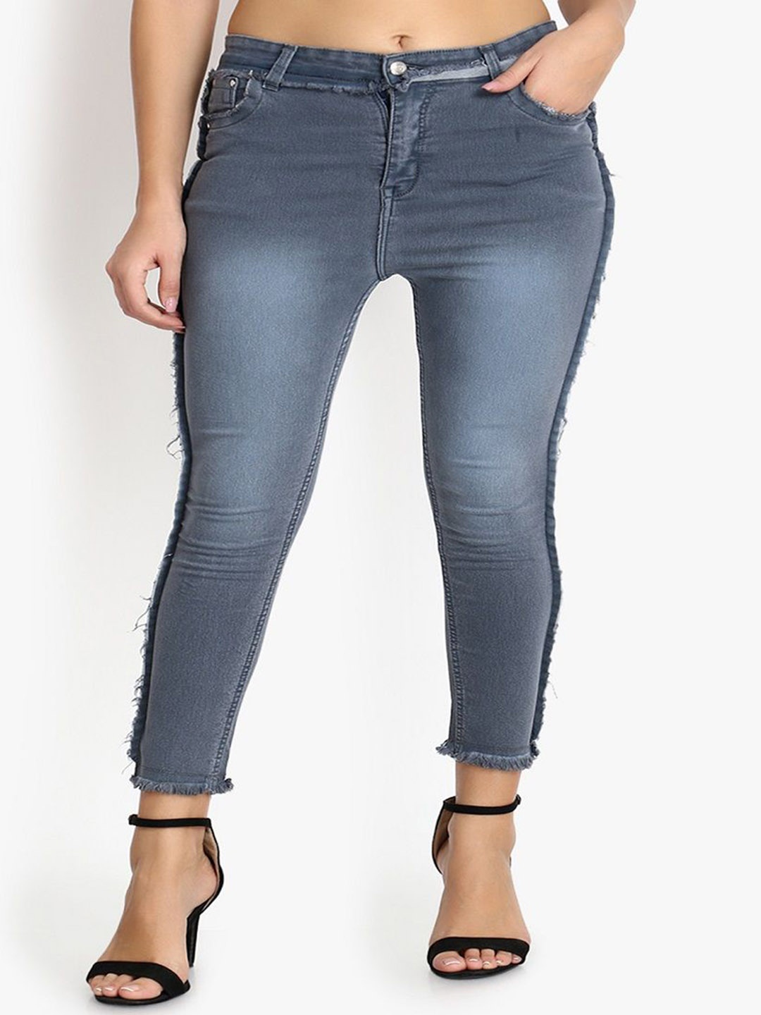 

Perfect Outlet Women Skinny Fit High-Rise Heavy Fade Stretchable Jeans, Grey