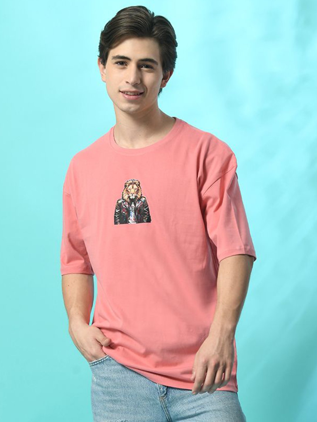 

FITINC Men Printed Bio Finish Pockets T-shirt, Peach