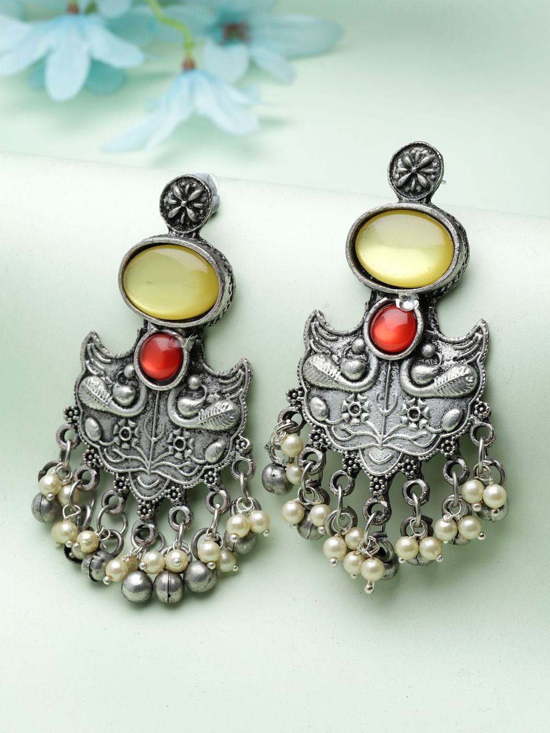 

Moedbuille Silver-Plated Classic Crystals Jhumkas Earrings