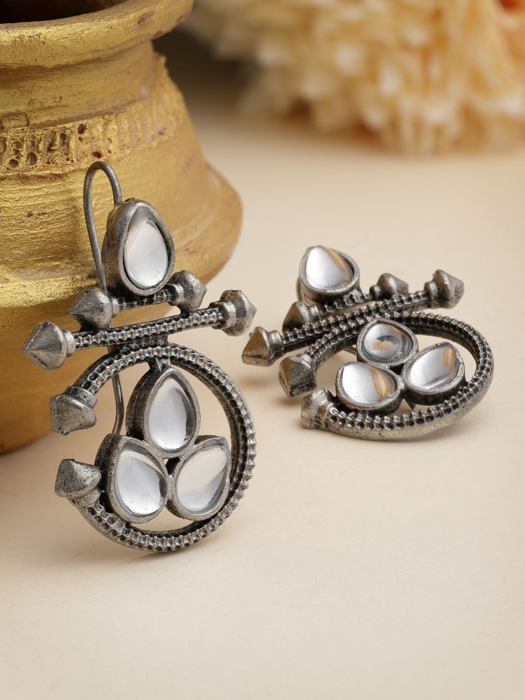 

Moedbuille Silver-Plated Crystals Studded Contemporary Studs Earrings