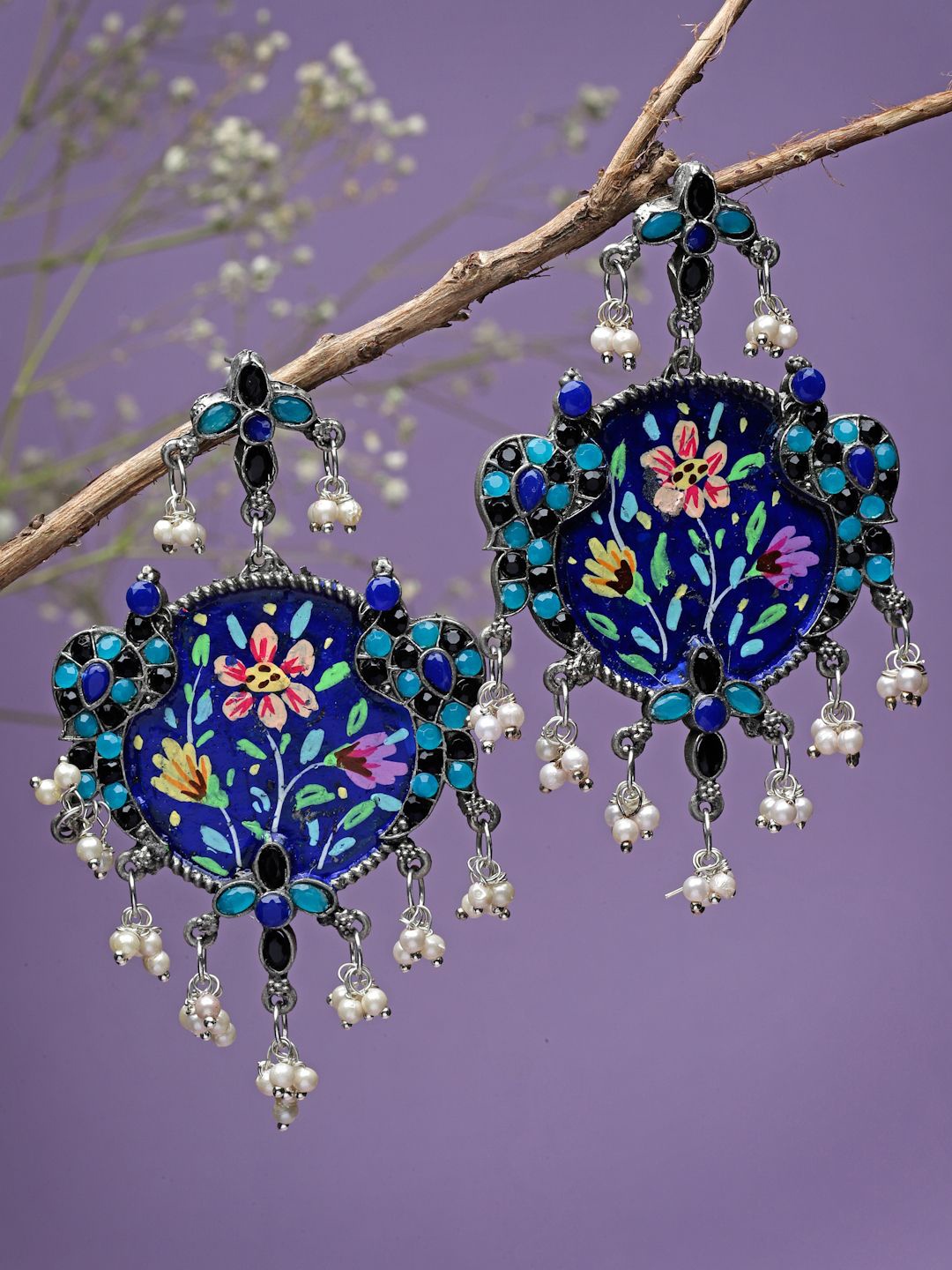 

Moedbuille Silver-Plated Crescent Shaped Crystals Drop Earrings