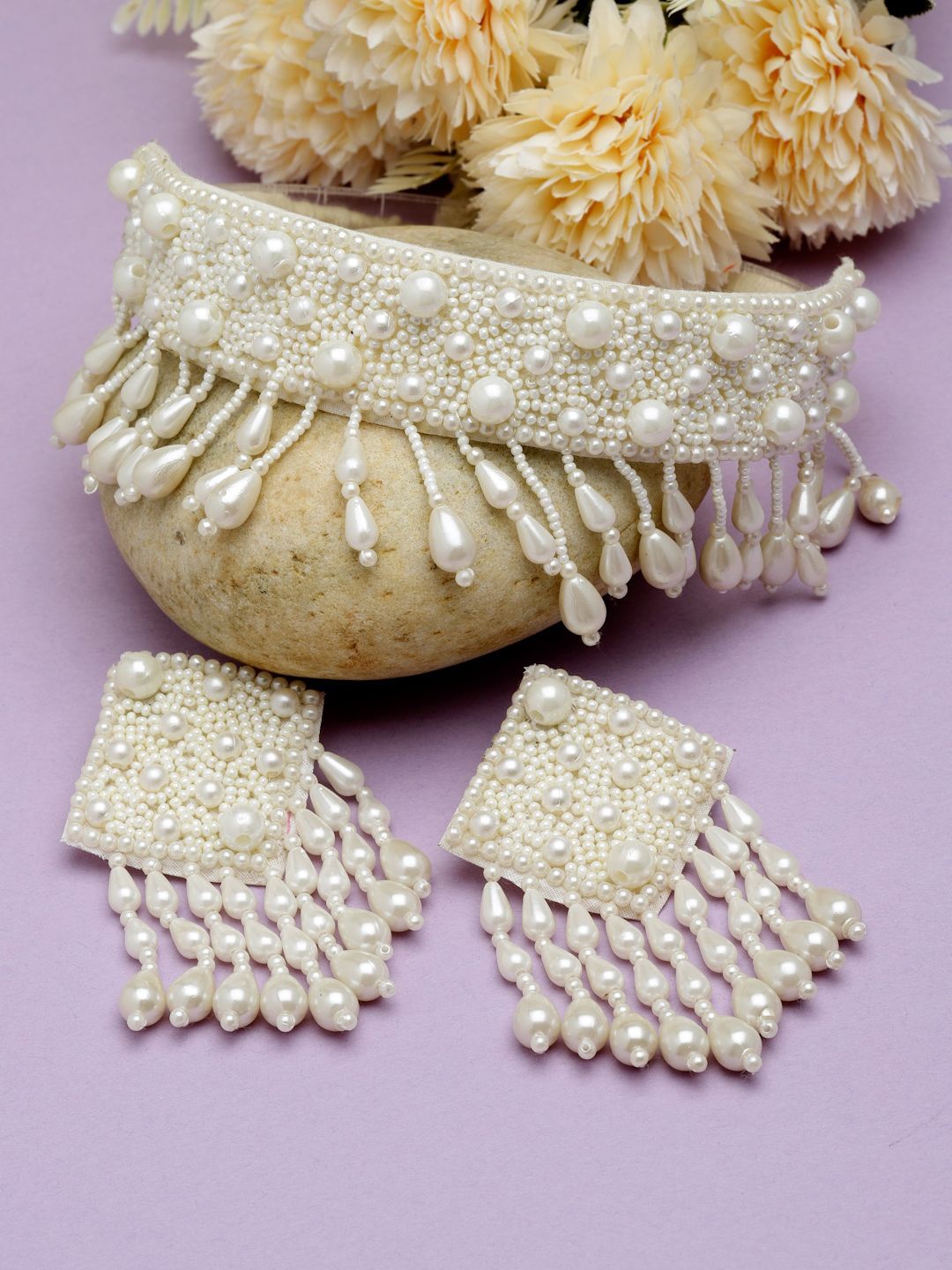 

Moedbuille Silver-Plated Pearls Studded Contemporary Jewellery Set, Off white