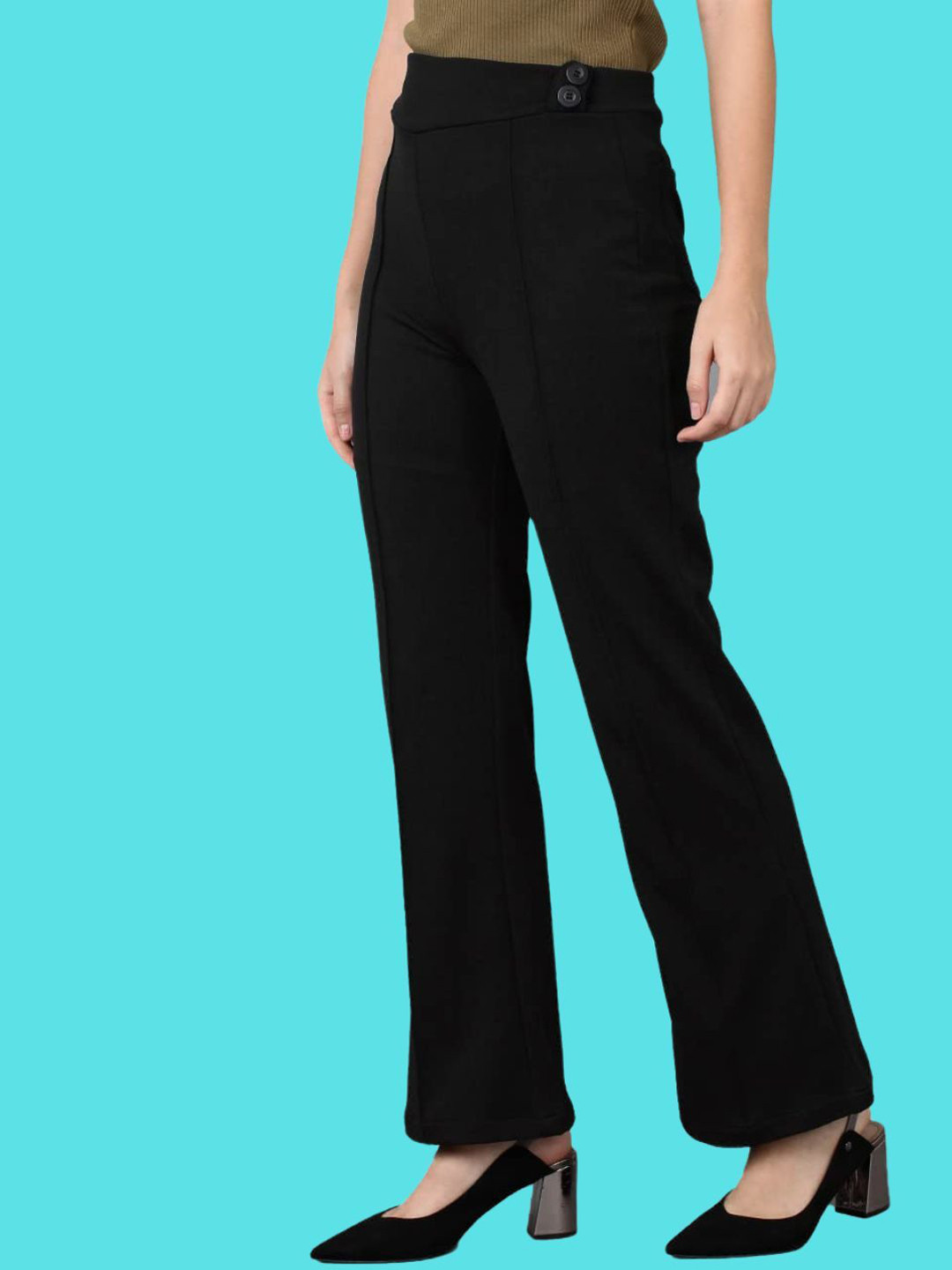 

BAESD Women Smart Flared High-Rise Wrinkle Free Pleated Trousers, Black
