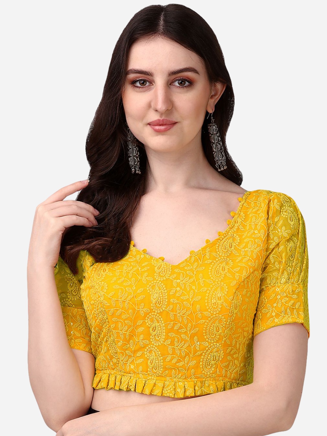 

PUJIA MILLS Embroidered Saree Blouse, Yellow