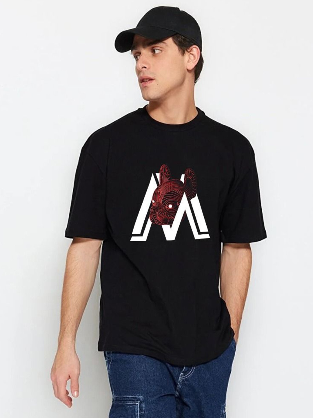 

MISCHIEF MONKEY Men Printed Oversized T-shirt, Black