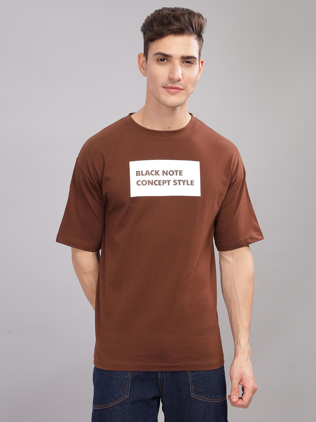 

TOMHIDDLE Men Cotton Typography Printed T-shirt, Brown