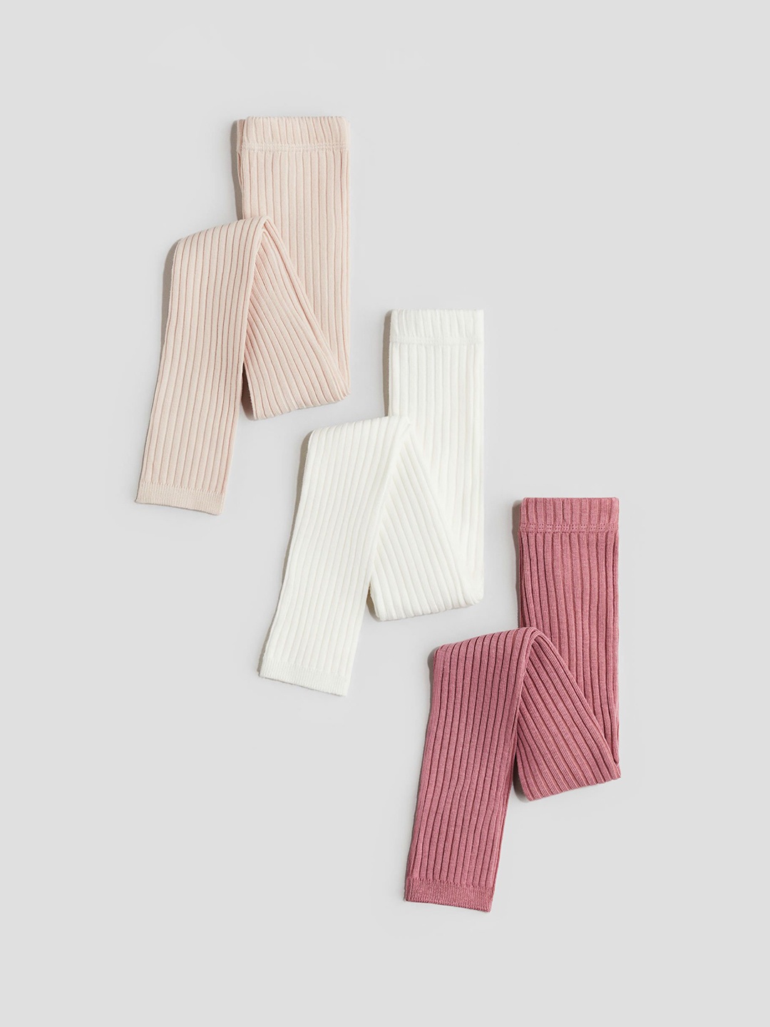 

H&M Girls Pack Of 3 Ribbed Leggings, Pink