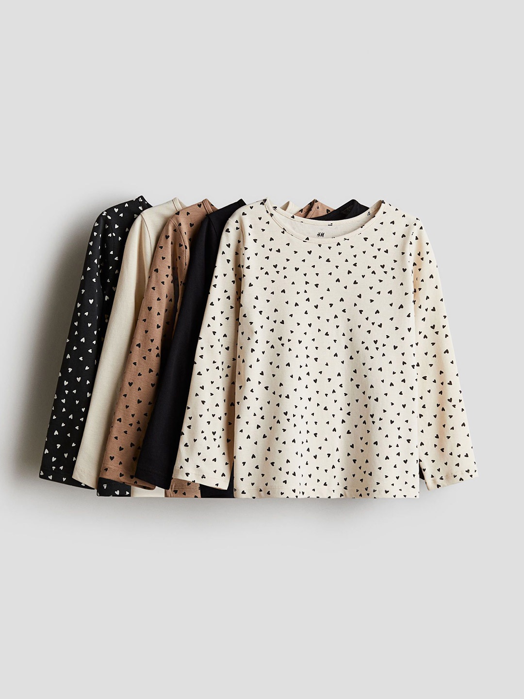 

H&M Girls Pack of 5 Long-Sleeved Cotton Tops, Beige