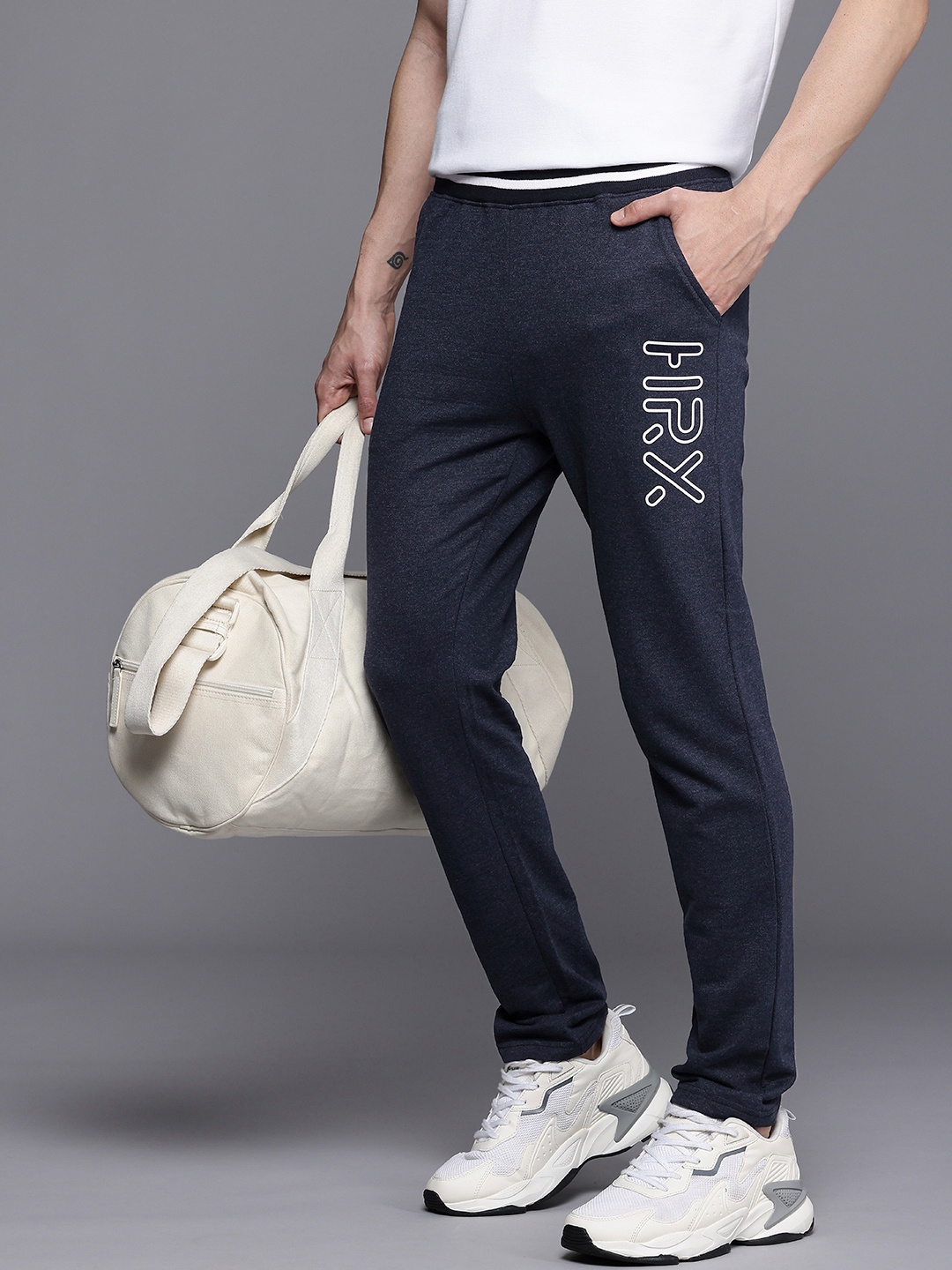 

HRX by Hrithik Roshan Men Lifestyle Brand Logo Printed Terry Track Pants, Navy blue