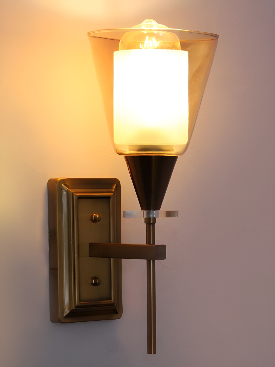 

SHREE KALA HOME DECOR Brown & Transparent Metal Bell Shaped Wall Lamp